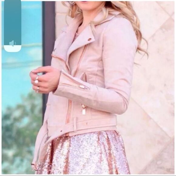 LC Lauren Conrad Runway Faux-Suede Moto Jacket size 4 blush and rose gold jacket - Picture 3 of 12